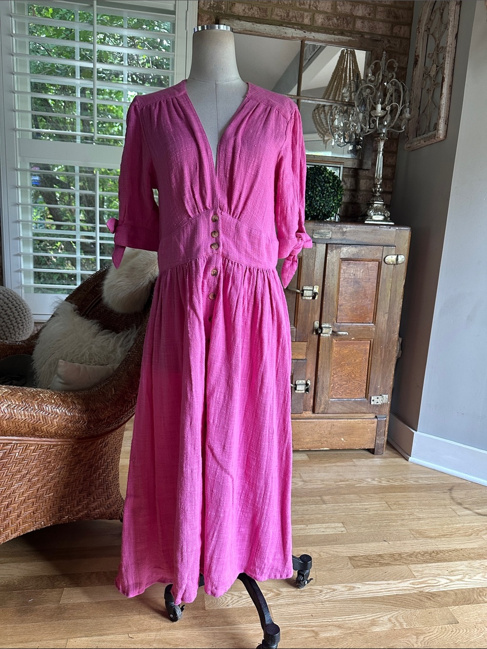 FREE PEOPLE PINK PLUNGE MAXI DRESS LARGE NEW WITH TAGS